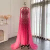 Party Dresses Sharon Said Luxury Dubai Mermaid Pink Evening Dresses with Cape Sleeves Arabic Women Wedding Guest Formal Party Gowns SS361 230310