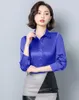 البلوزات النسائية 2023 Peacock Blue Satin Shirt Women Long Sleeve Silk Work Ware Oper Office Top Office