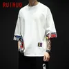 Camisetas masculinas Ruihuo Halve Sleeve Linen Cotton Tam camiseta para homens roupas harajuku camiseta camise