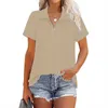 T-Shirt Femme Mode Fileté Revers Fermeture Éclair Épissage Tops Femme Printemps Été T-Shirt À Manches Courtes Femmes Couleur Unie Lâche Urbain Casual T-shirts