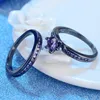 Anneaux de mariage Milangirl 2 pièces/ensemble violet cristal Zircon strass anneau ensemble pour 6 couleur noire alliage fiançailles fête bijoux