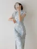 Robes de soirée RosEvans Style National Rétro Chinois Cheongsam Robe D'été Split Plaque Boucle Conception Pause Femme Chic