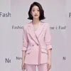 Women's Suits Blazers Korean Spring Formal Ladies Pink Blazer Women Business Suits with Sets Work Wear Office Uniform Large Size Pants Jacket 230310