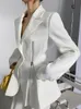 Damespakken Blazers Twotwinstyle Koreaanse blazer voor dames ingekeed kraag lange mouw patchwork rits zipper Solid Blazers vrouwelijke lente kledingstijl 230310