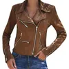 Kvinnorjackor Fashion Solid Long Sleeve Leather Jacket Slim Coats Zip Up Biker Casual Flight Top Coat Outwear