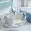 Zestaw akcesoriów kąpielowych Kreatywna żywica Pięcioczęściowa łazienka Kwiaty z płukanie jamy ustnej kubek myjka biurka