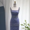 Party Dresses Sharon Said Luxury Crystal Feathers Dubai Evening Dresses for Women Wedding Elegant Blue Lace Midi Arabic Formal Party Gown S279 230310