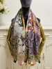 Quadratischer Schal für Damen, Schal, 100 % Seide, mehrfarbig, Blumenmuster, Größe 130 cm – 130 cm