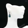 Ohrstecker 34 x 8 mm SheCrown Romantischer rosa Morganit London Blue Topaz CZ Damen 925 Sterling Silber Tropfen