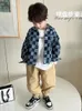 Jacken Mode Teen Jungen Denim Einreihige Jacke Frühling Herbst Koreanische Version 211Y Baby Junge Mädchen Schachbrett Top Mantel 230310