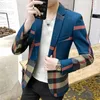 남자 정장 남자 블레이저 2023 패션 영국 스타일 인쇄 디자인 스티칭 패턴 줄무늬 슬림 캐주얼 고품질 의류 재킷