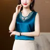 Women's Blouses 2023 Summer Sleeveless Satin Shirts Flower Lace Silk For Women Loose Casual Tops Fashion Elegant Female Clothes 24671