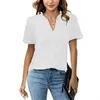 Women's T-Shirt Elegant Wooden Ear Trim V-neck Pleated Short Sleeve T-shirt Women Spring Summer Daily Casual Basic Tops Solid Color Female Tees