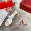 Renecaovilla Margot verzierte Wildleder-Sandalen mit Schlangen-Strasssteinen und klobigem Absatz. Abendschuhe für Damen mit hohen Absätzen, Luxus-Designer-Knöchelwickelschuh