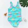 Één-stuks 2021 Girls Swimsuit One Piece Green Cloud Swimwear voor 2-9 jaar één stuk zwempak zomer strandkleding voor kinderen W0310