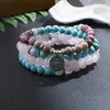 Strand 8mm Imperatore Jasper Blue Turquoise Rose Quarzo Bracciale elastico in rilievo 108Mala Meditazione Yoga Healing Gioielli Lotus Buddha Charm