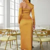 Robes décontractées 2023 gingembre Maxi moulante Sexy évider robe en Satin pour les femmes automne célébrité soirée Club fête d'anniversaire Vestidos