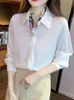 Camicette da donna Qoerlin ol Shirts Shirts Office Ladies Tops 2023 White Long Sleeve Bianco Elegante Collar per sciarpa elegante