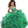 Verde esmeralda meninas vestido de baile longo turquesa organza cristais babados flor meninas vestidos de festa de aniversário para júnior ba7922