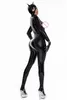 Kvinnors jumpsuits rompers Sexig dragkedja Öppna gren Jumpsuits Wetlook Pu Leather Catsuit Women Erotic Breast Exponing Crotchless Latex Lingerie Bodysuit 230310