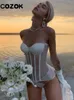 Женские танки Camis Sexy Mesh See To Tube Tube Top Corset Women 2023 Party Club Одежда Y2K от рукавочного рукава черной стройной обертки 230310