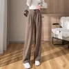 여자 바지 Capris Woolen Wide-Leg Pants Fall Winter Elastic High-Waisted 바지 암컷 빈티지 두꺼운 양털 스트레이트 Pant Capris 230310