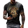 Mens Tshirts Yaz Gömlekleri Büyük Boy Giysiler Vintage Kısa Kollu Moda Amerika Rotası 66 Mektuplar Basılı O yakalı Gömlek 230310