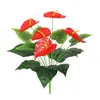 Decorative Flowers 18fork/branch Red Anthurium Over Glue Simulation Green Plants Living Room Balcony Shopping Mall Decoration Fake Flower