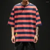 T-shirt da uomo Primavera Estate T-shirt a righe di alta qualità Oversize Harajuku Moda Cotone 2023 Abbigliamento Uomo Hip-Hop Casual Street Style Top