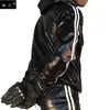 Men s Tracksuits PU Leather Gloss Wetlook Jacke Jacket Hoodie Jogging Suit Sportswear 230309