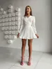 Casual Dresses Sweet Ruffles A Line Robe Party Bandage Long Sleeve High midje Slim Fashion Mini White Summer Ankom 230309