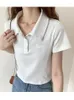 Women's T Shirts QOERLIN Polo T-Shirts Women Embroidered Button Short Sleeve Tops Tees Girls 2023 Summer Crop And Low Price