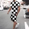 Men's Tracksuits Spring Summer Striped Print Two Piece Set för män Casual O Neck Tee Shirt and Pocket Shorts Tracksuit Man Lose Sportswear Suit 230309