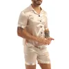 Pigiama da uomo Moda Uomo Pigiama in raso di seta Set Tinta unita T-shirt con bottoni a maniche corte Top con elastico in vita Boxer da notte 230310