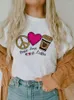 Kadın Tişörtleri 90s T-Shirts Kadınlar Barış Aşk Kahve Giyim Kahve Giyim Sevimli Baskı Ladiest Gömlek Seyahat Moda Kıyafetleri Grafik Tshirt Üst