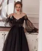 Платья для вечеринок LSYX Черное вечернее платье Princess 2023 Aline Illusion с длинным рукавом vneck