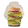 Hoodies masculinos 3D Food Burger Pattern Capuz Tops Fun Tops com capuz Sportswear Size Size S-6xl