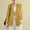 Costumes pour femmes Blazers Coton Lin Blazer Femmes Vêtements pour femmes Costume d'affaires Manteau Lin Coréen Lâche Printemps et Été Veste Manches Longues Mode 230310