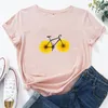 女性のTシャツ自転車印刷女性Tシャツかわいいヒマワリのホイールグラフィックティーシャツfemme短袖ルーズホワイトカミゼータムジェール