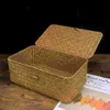 Storage Baskets Basketstorage Lid Woven Straw Box Wicker Basketsrattan Boxes Organizing Lids Decorative Shelf Makeup Organizer Rectangular Bins 230310