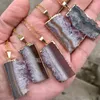 Chains NM14731 Freeform Slice Chunk Raw Amethyst Necklace Gold Real Vertical Slab Boho Agate Plated