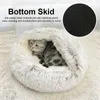 Kattbäddar möbler vinter lång plysch husdjur säng runda kudde hus 2 i 1 varm korg sömnväska bo kennel för små hundar 230309