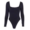 Kvinnor jumpsuits rompers Forefair Sexig bodycon bodysuit långärmad fyrkantig nacke mantel Öppen gren BASIC VIT BLACK REDALLERS KVINNER BODY TOP 230308