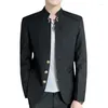 Men's Suits Pure Color Men Stand-Up Collar Suit Black White Navy Blue Chinese Style Business Wedding Blazers Slim Fit Male Jacket