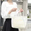 Summer Woven Handbag Ins Leisure Vegetable Basket Canvas Mother and Son Bag Net Red Fashion Hollow Out Beach Bag Girl 230310