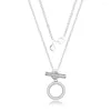 Pendellöder Halsketten echte 925 Sterling Silber Halskette Kette Doppel-Hoop-T-Bar für Frauen Fein Schmuck Geschenk Collier 2023