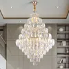 Stora moderna K9 Crystal Chandeliers American Luxury Chandelier Lights Fixture European Shining Art Deco Droplight Home Villa Loft Trappor Indoor Lighting Decor