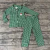 Pijama -boates por atacado boates bebê menino de natal de natal roupas de pamanta camisa de calça xadrez verde conjunto infantil infantil boutique infantil roupa 230310