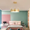 Hängslampor moderna LED -lampor för barn barnrum rosa blå guld krona hängande belysning dekorationer hem fixtur armatur