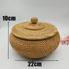 Storage Baskets Handmade Rattan Torage Basket Hand-woven Sundries Box with Lid Dessert Fruit Case Woven Organizer Panier Rangement Desktop Decor 230310